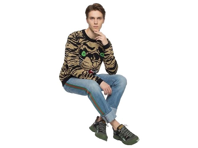 Gucci Web Side Jeanshose Hellblau