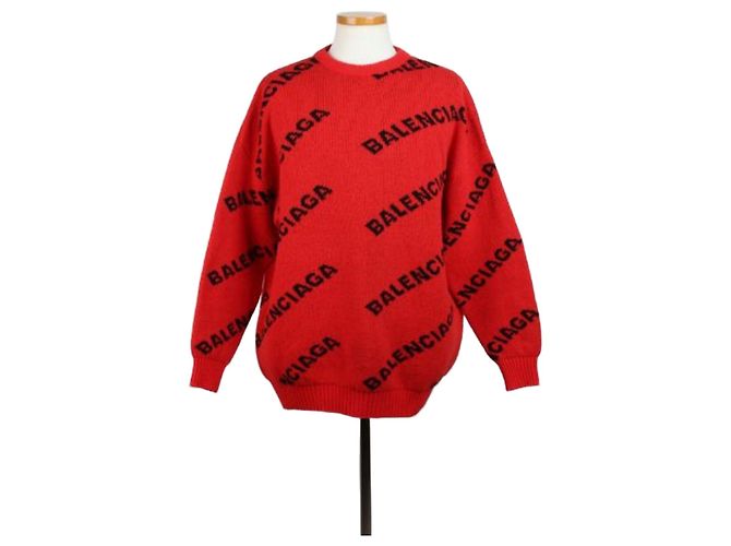 Balenciaga Multi Logo Strickpullover Rot