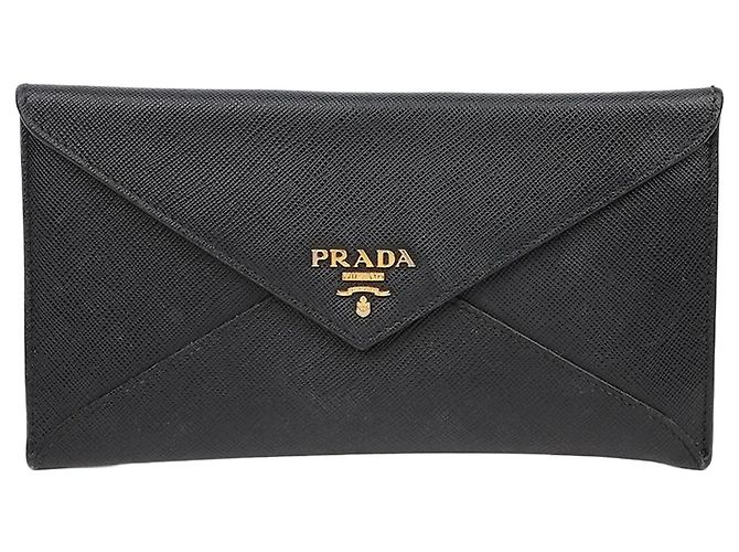 Prada Envelope Vitello Grain Leather Long Wallet Black