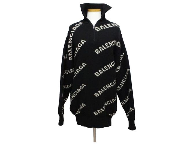 Balenciaga Oversized Strickpullover mit Half-Zip und Multi-Logo
