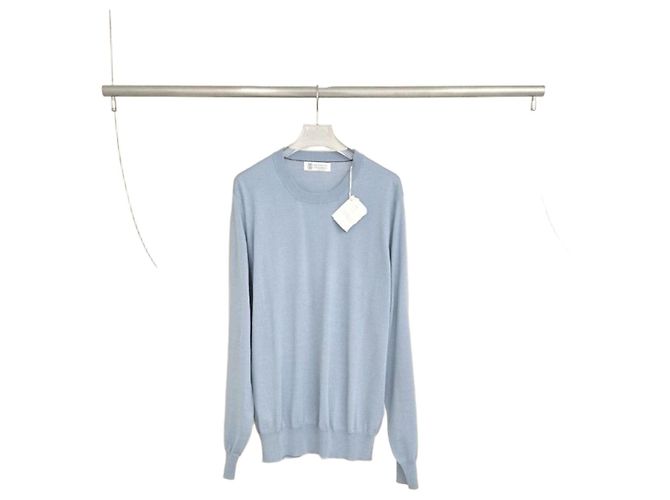 Brunello Cucinelli Pull en maille col rond Bleu clair