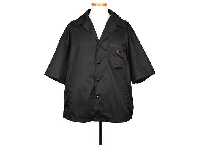 Prada Camicia a maniche corte in nylon con logo Triangle