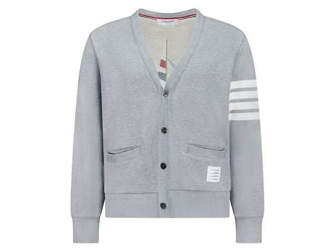 Thom Browne Loopback Bar bestickter Cardigan Gray
