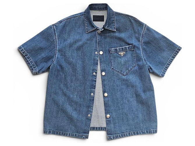 Prada Triangle Denim Overshirt Blue Men's Jacket
