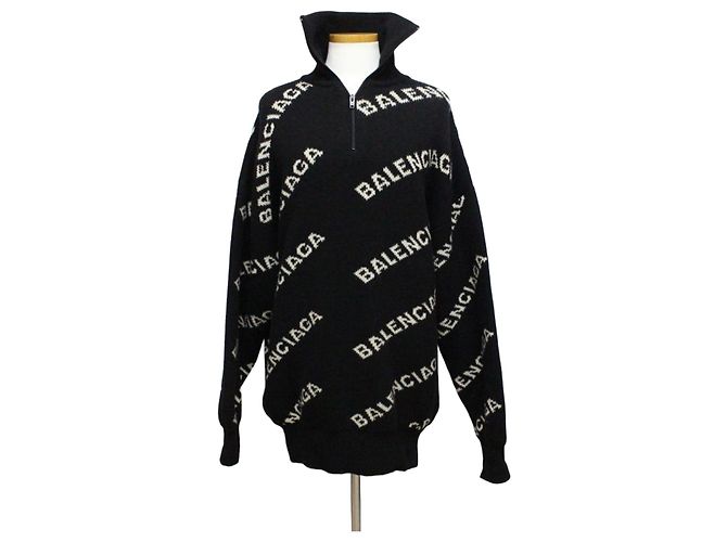 Balenciaga Multi-Logo Half-Zip Oversized Strickpullover Schwarz