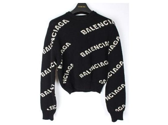 Balenciaga Multi-Logo Crop Strickpullover