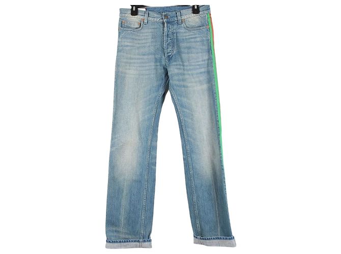 Gucci Web Side Denim Pants Blue