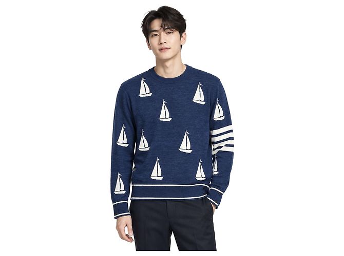 Thom Browne Herren Merino Seibold Navy Strickware Größe