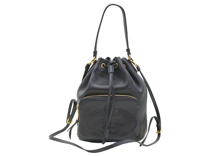 Prada Borsa a secchiello Duet in vitello Grace nera