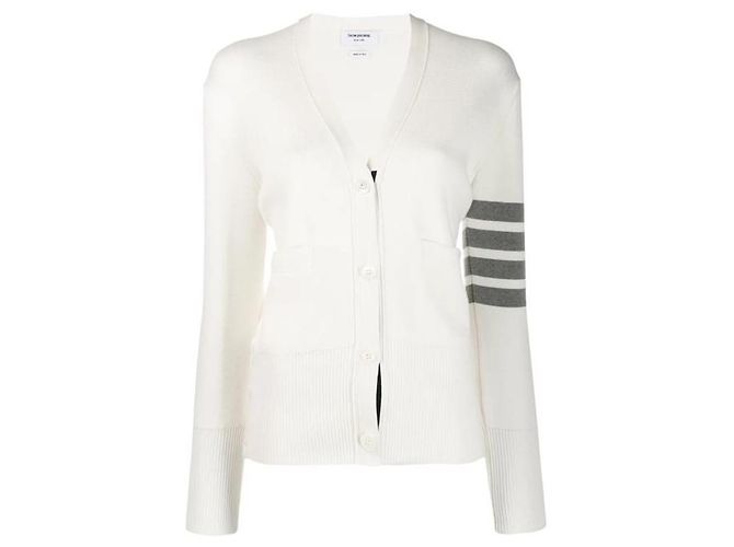 Thom Browne Cardigã Clássico de Algodão com Decote em V Branco