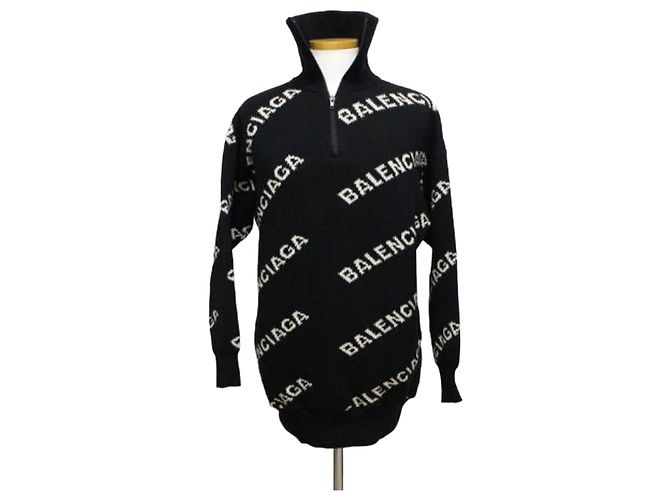 Balenciaga Strickpullover mit halbem Reißverschluss Schwarz