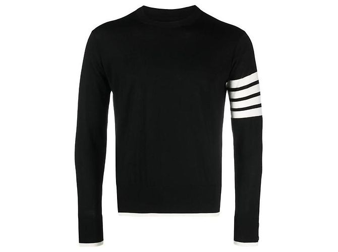 Thom Browne Four Bar Stripe Rundhals-Wollstrickpullover
