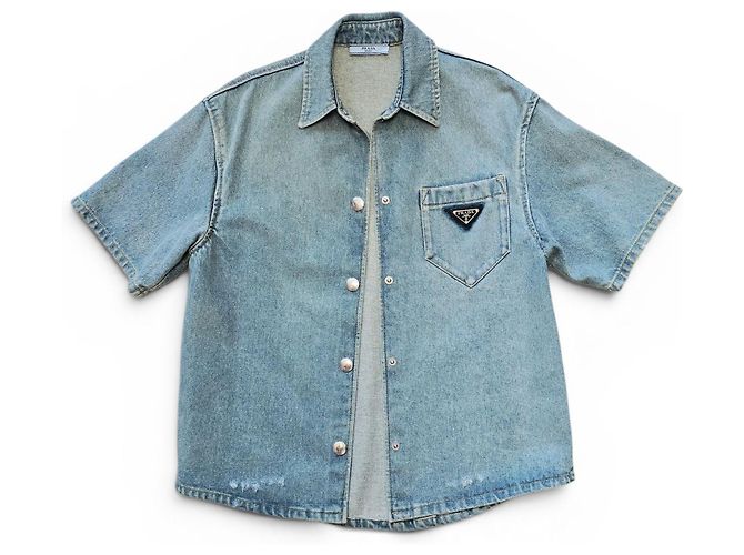 Prada Triangle Denim Overshirt Jacket Blue Men's Jacket