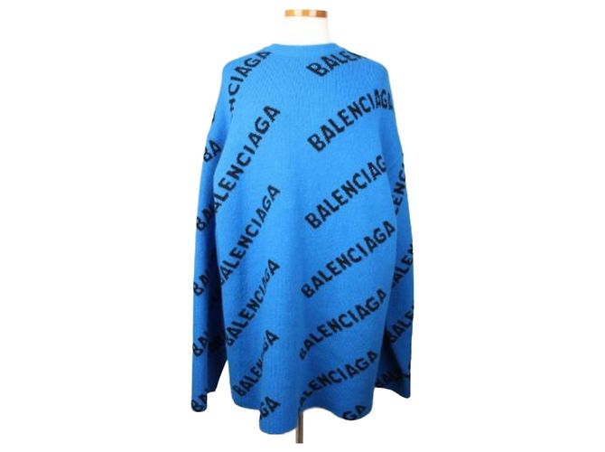 Balenciaga Multi Logo Strickpullover Blau