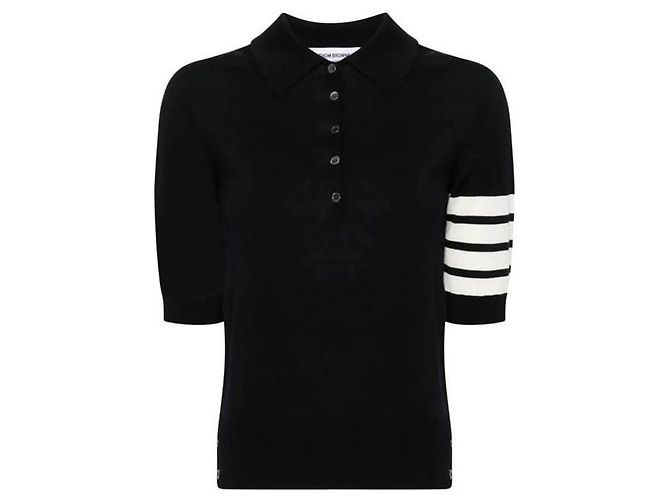 Thom Browne Wool Bar Relaxed Polo Navy