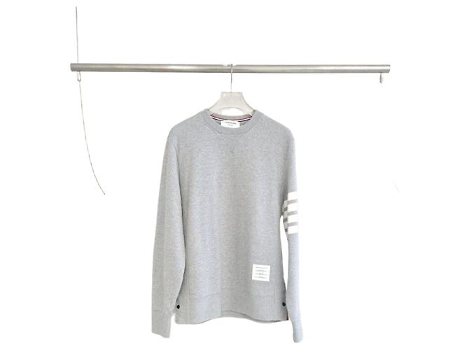Thom Browne Sudadera de algodón gris con brazalete diagonal