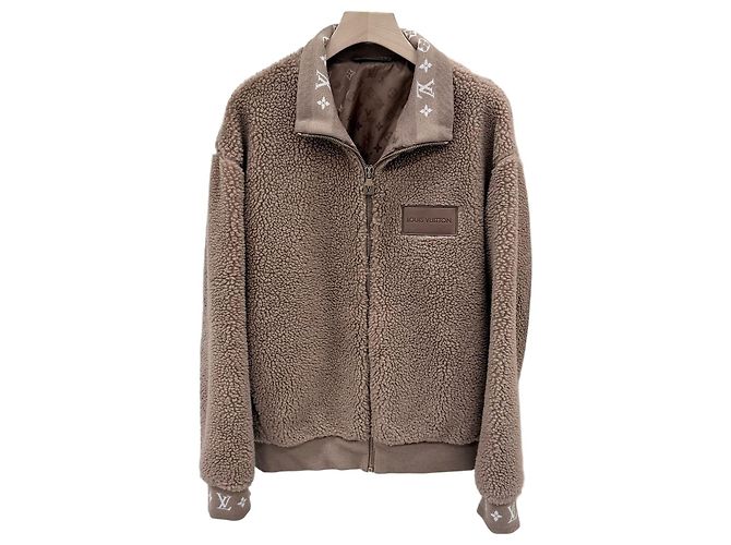 Louis Vuitton Leather Patch Fleece Jacket Brown