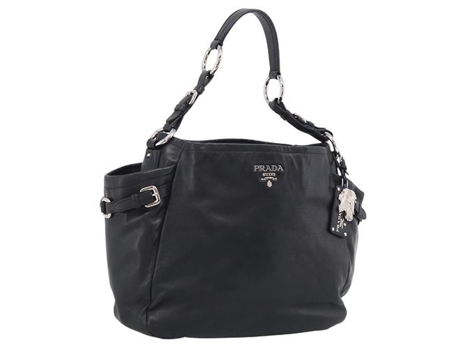 PRADA Shoulder Bag Leather Black Silver Auth 208520V - Jerrillo