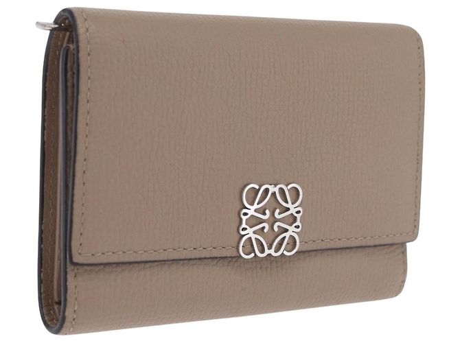 LOEWE Bifold Wallet Leather Beige Silver Auth 212160M - Jerrillo