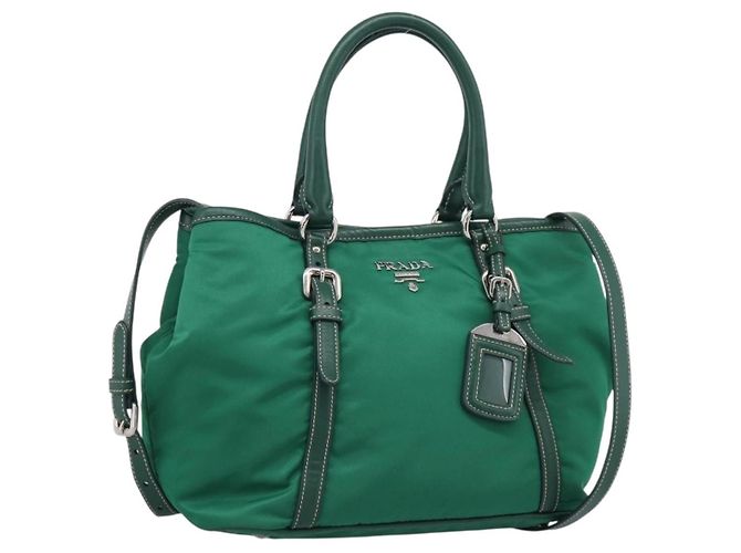 PRADA Hand Bag Nylon 2way Green Silver Auth 210496M - Jerrillo