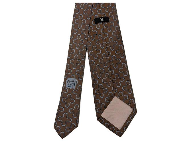 Hermès brown patterned silk tie