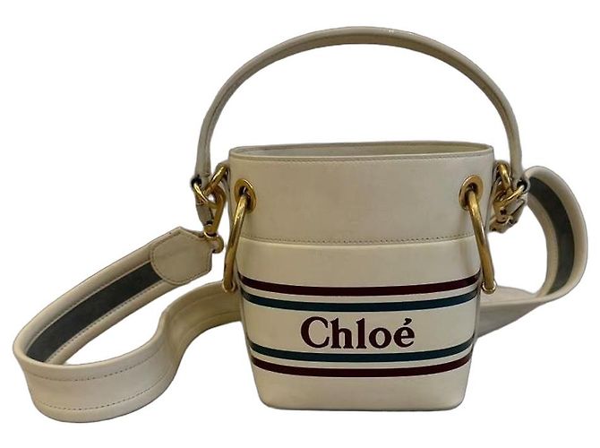Chloé Borsa a Secchiello in Pelle Bianca a Righe
