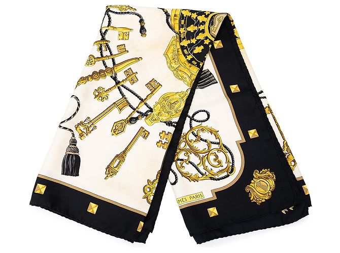 Lenço de seda Hermès White Les Clefs 90