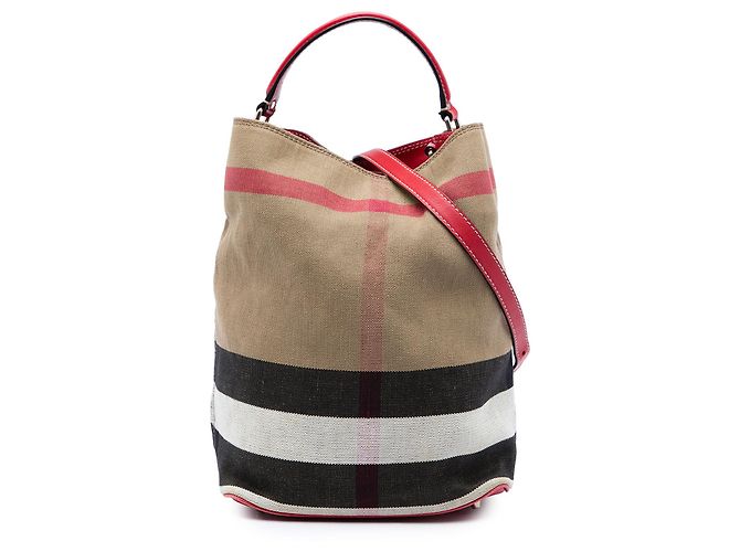 Borsa secchiello Burberry Ashby in tela Mega Check marrone Medium