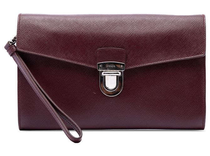 Clutch Prada Red Saffiano Envelope Pushlock