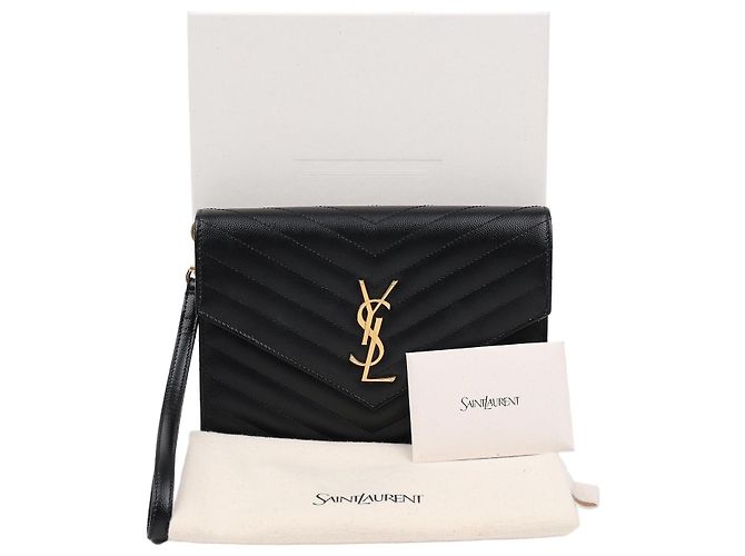Autre Marque Clutch acolchoada Logo Monogram Gold