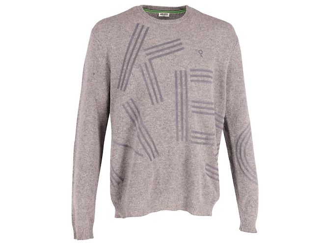 Pull Kenzo Grey Flock Imprimé en Laine Grise