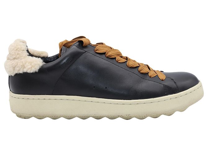 Coach C101 Shearling Sneakers in Black Leather