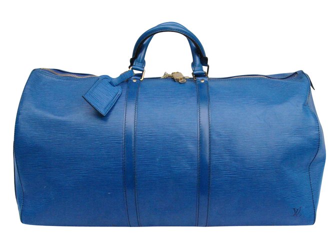 Keepall Louis Vuitton Travel bag Blue Leather ref.6302 - Joli Closet