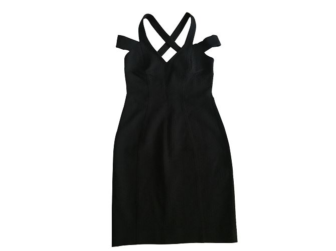 Robe Noire Simili-cuir Moulante Warehouse - Taille 36 - Sans Manches - Portée 1 Fois - état Parfait