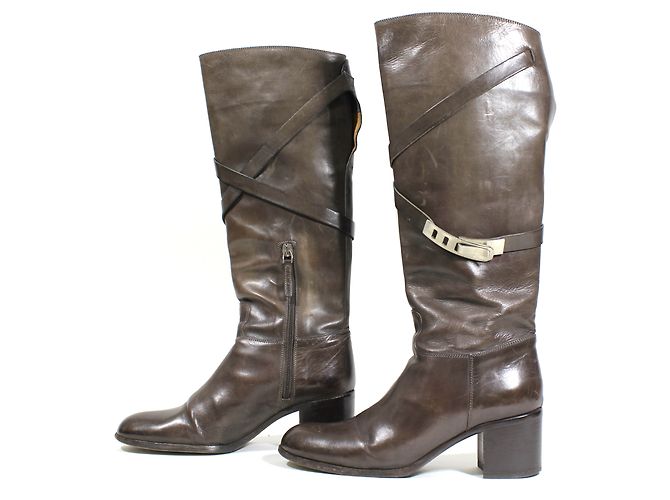 Bottes Cavalières SARTORE En Cuir Véritable Marron - Taille 38,5 - Talon 4 Cm - Fabriqué En Italie - Occasion Très Bon état