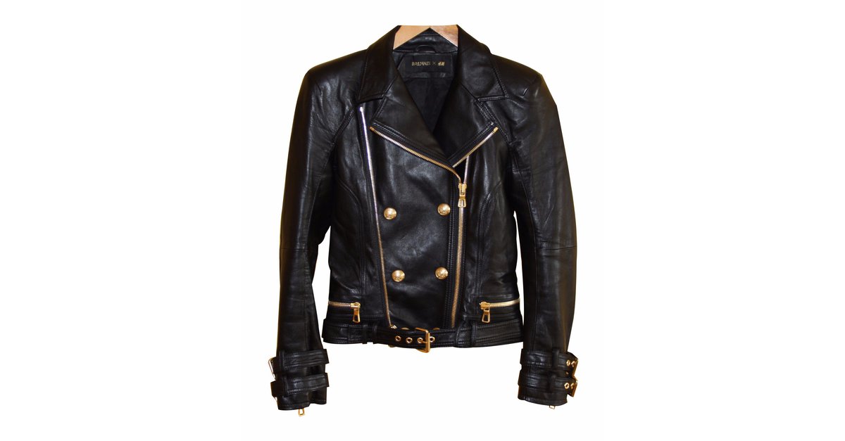 Balmain H&M Leather biker jacket Black ref.17092 - Joli Closet