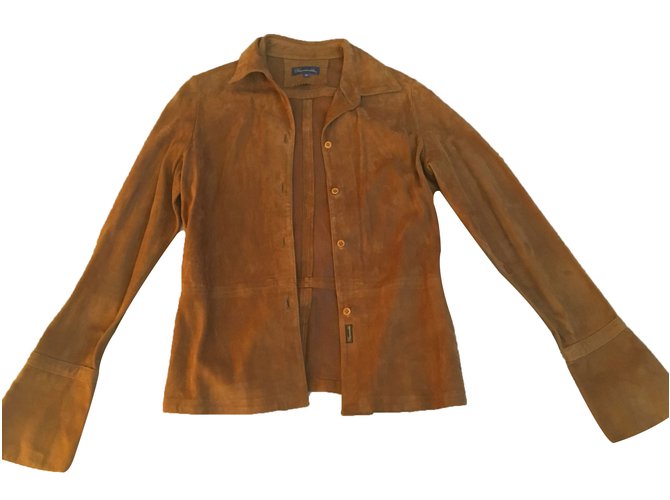 Façonnable Veste/chemise en cuir/daim Marron Joli Closet