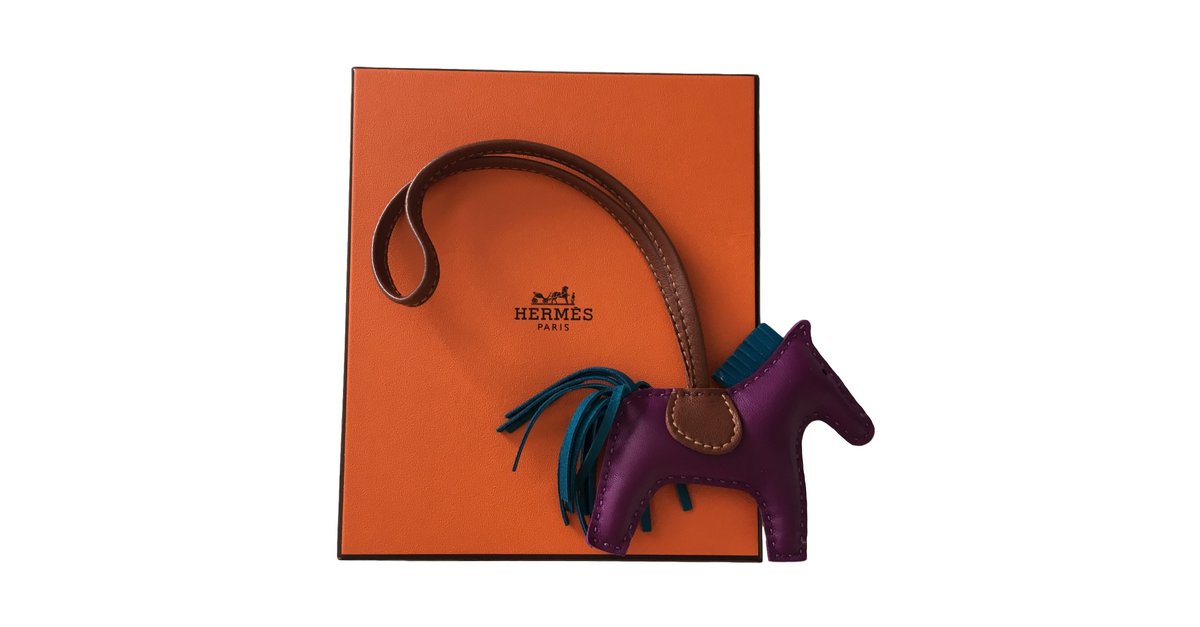 Hermes Anemone Blue Izmir Fauve Rodeo Leather Charm PM