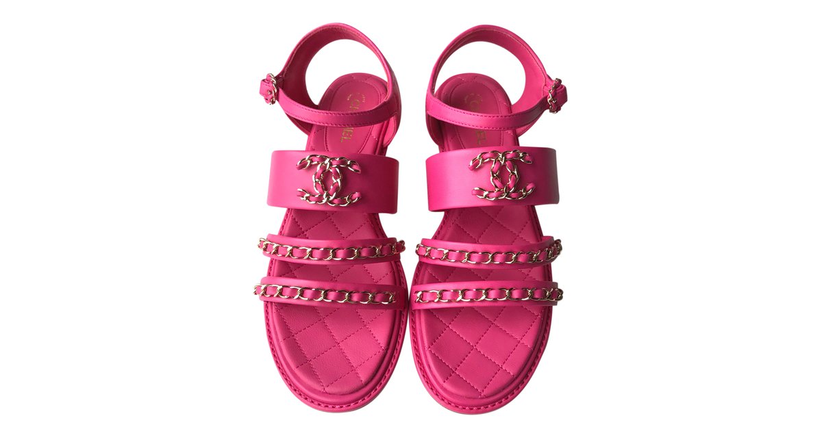 Chanel Sandals Pink Leather ref.24790