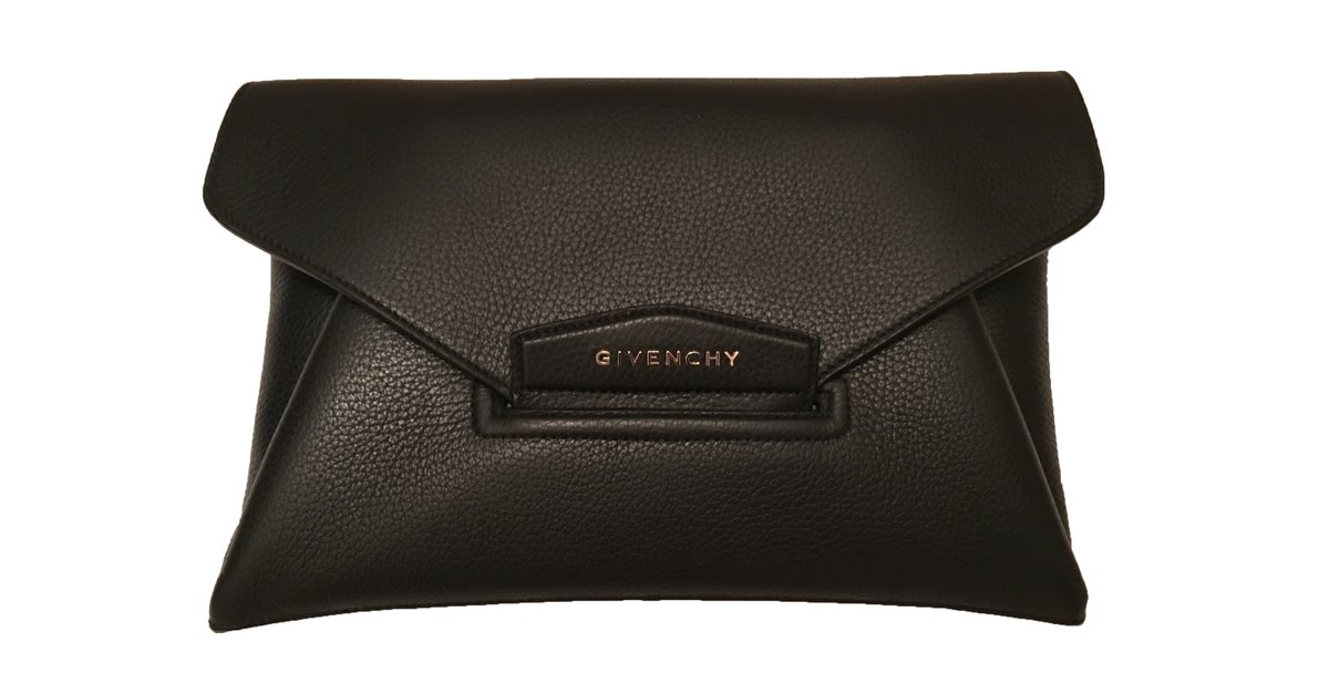 Givenchy Black Lizard Embossed Antigona Envelope Clutch Givenchy
