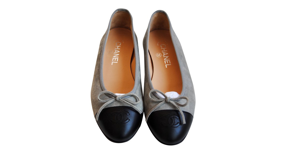 grey chanel ballet flats