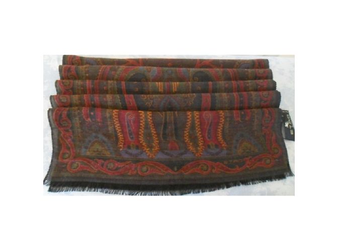 Écharpe Vintage ETRO En Soie Et Acétate - Motifs Géométriques Multicolores, Fait Main En Italie