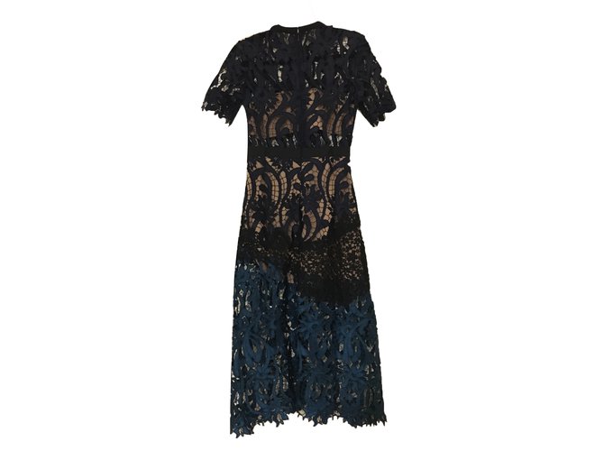 prairie guipure lace midi dress Grosgrain-trimmed embroidered satin and guipure lace midi dress - blue