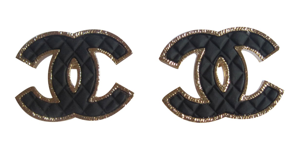 Chanel Earrings Black Golden Metal ref.36173