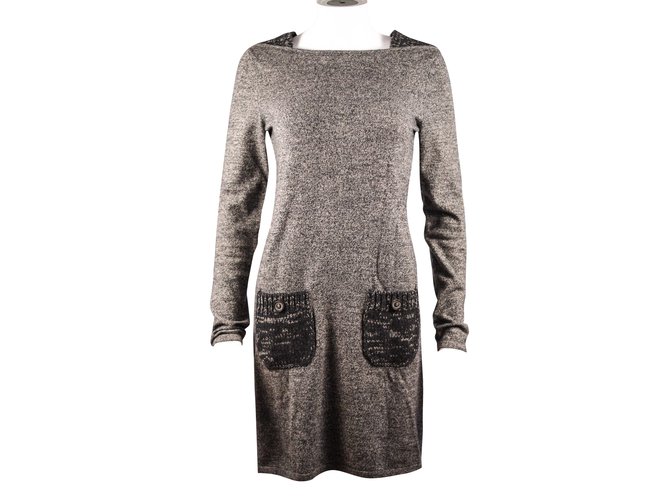 Chanel Sweater Dress Grey Cashmere ref.JC37176 (Sold) - Joli Closet Chanel Sweater Dress Grey Cashmere ref.JC37176 (Sold) - Joli Closet