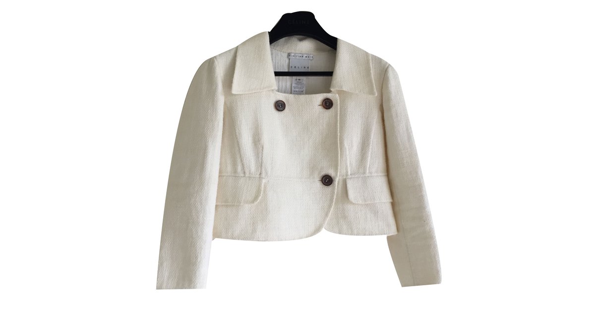 Céline Short jacket double faced wool Cream ref.37412 - Joli Closet