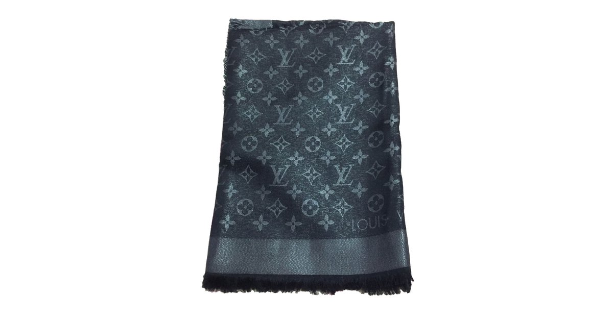 Louis Vuitton Scarves Black Silvery Silk Wool ref.852834 - Joli Closet