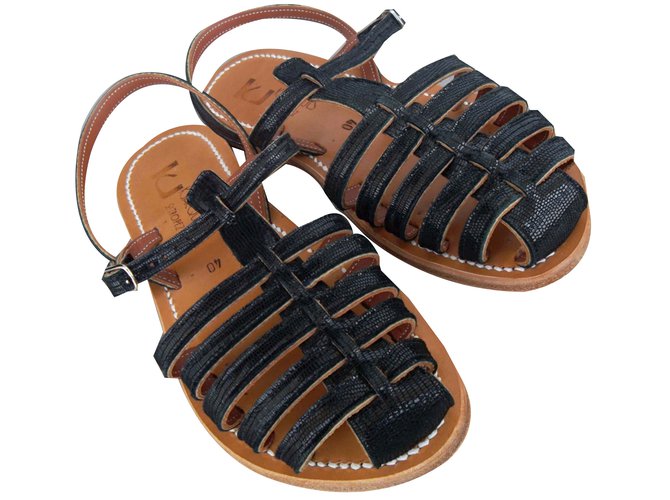 K Jacques Sandals Black Leather Joli Closet