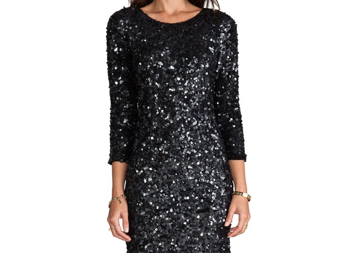 lulu sequin dress Tie Waist Midi Sequin Dress Medium / Black