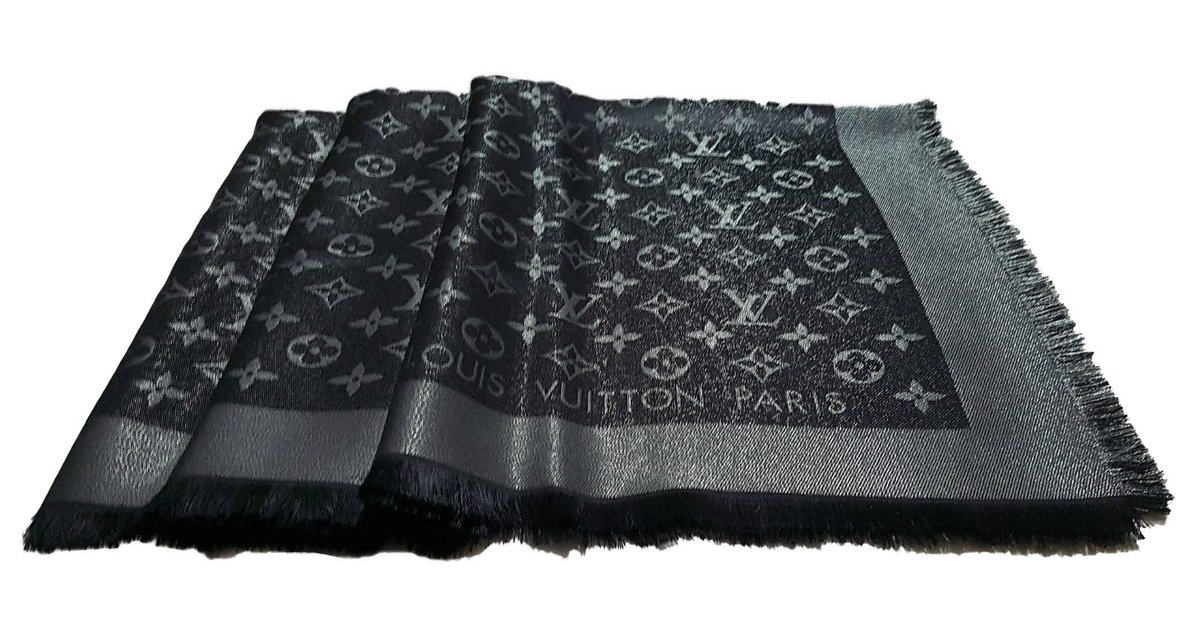 Louis Vuitton Classical Monogram Scarf Black Silk ref.52032 - Joli